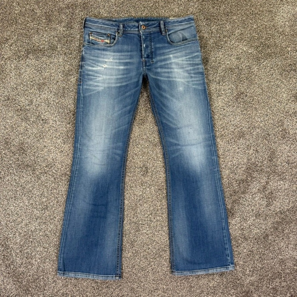 Diesel Zathan Bootcut Jeans Mens 32x30 Blue Medium Wash Distressed Denim